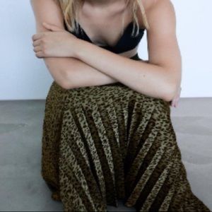 Printed Pleated Khaki Skirt Zara